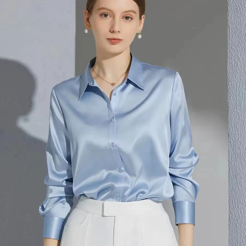 Women’s Satin Button-Up Blouse French Shirt