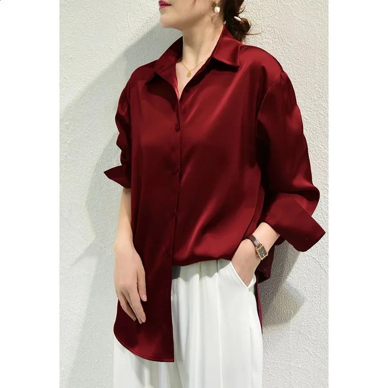 Women’s Satin Button-Up Blouse French Shirt