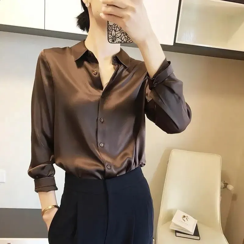 Women’s Satin Button-Up Blouse French Shirt