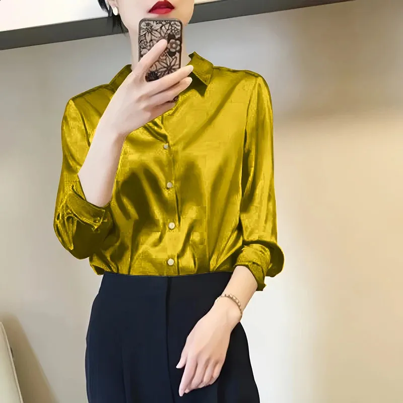 Women’s Satin Button-Up Blouse French Shirt
