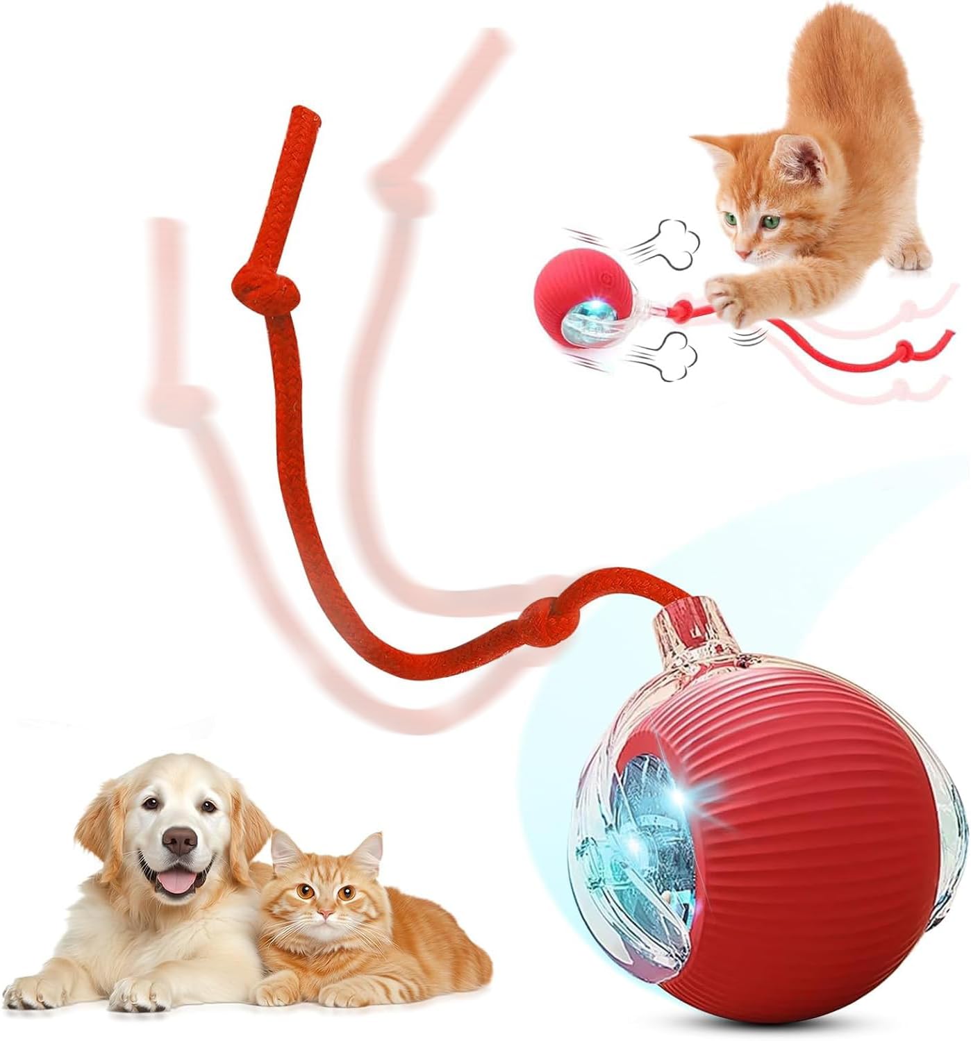 New Cat Interactive Ball Toy Automatic Rolling Ball Faux Tail Rechargeable Smart Pet Electric Toy Dog Cat Training Imitate Mouse