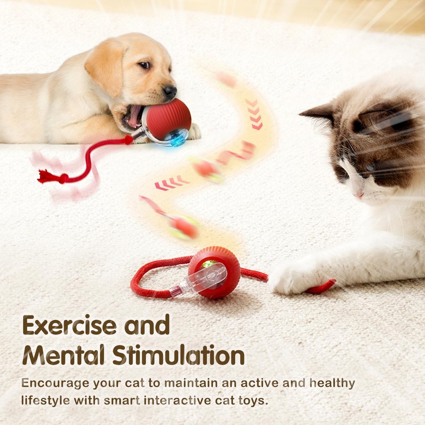 New Cat Interactive Ball Toy Automatic Rolling Ball Faux Tail Rechargeable Smart Pet Electric Toy Dog Cat Training Imitate Mouse