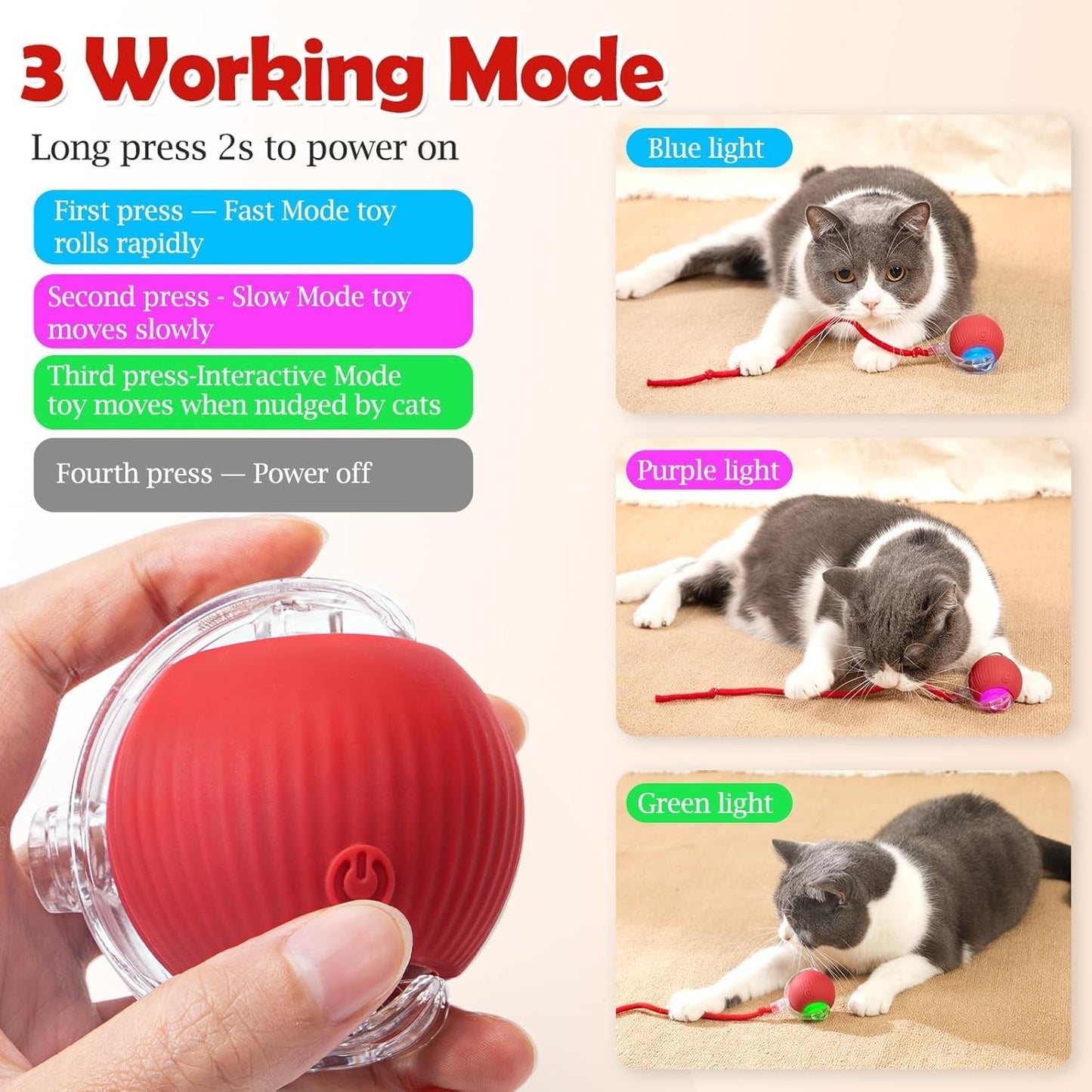 New Cat Interactive Ball Toy Automatic Rolling Ball Faux Tail Rechargeable Smart Pet Electric Toy Dog Cat Training Imitate Mouse