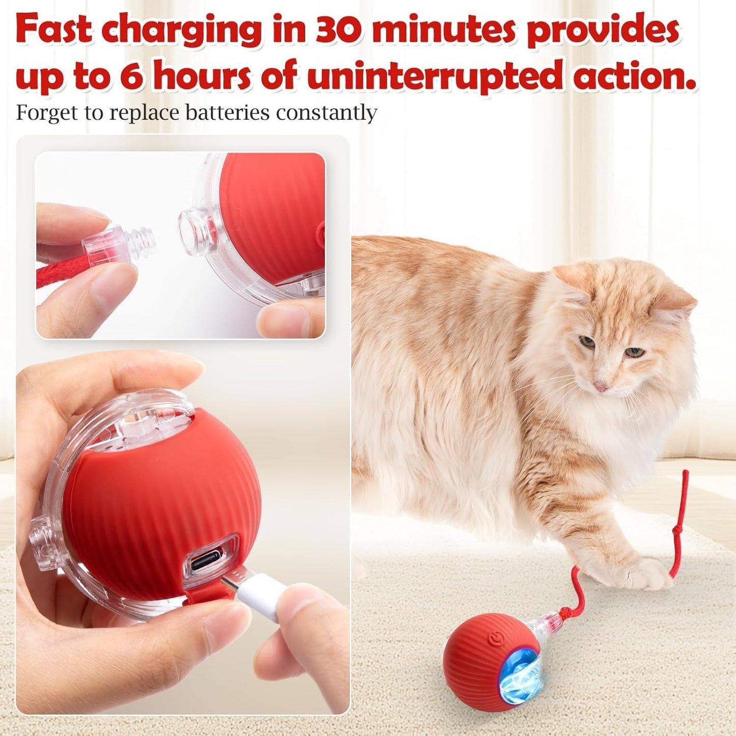 New Cat Interactive Ball Toy Automatic Rolling Ball Faux Tail Rechargeable Smart Pet Electric Toy Dog Cat Training Imitate Mouse