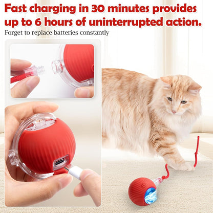 New Cat Interactive Ball Toy Automatic Rolling Ball Faux Tail Rechargeable Smart Pet Electric Toy Dog Cat Training Imitate Mouse