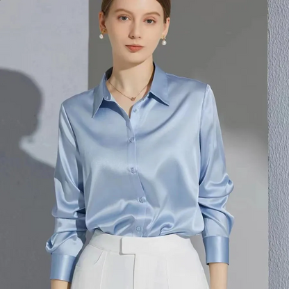 Women’s Satin Button-Up Blouse French Shirt