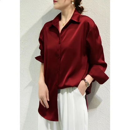 Women’s Satin Button-Up Blouse French Shirt