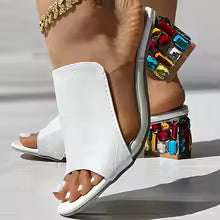 Women’s Crystal Square Heel Sandals – 2024 Summer Collection