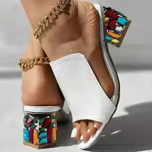 Women’s Crystal Square Heel Sandals – 2024 Summer Collection
